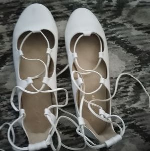 White Ballerina lace up flats